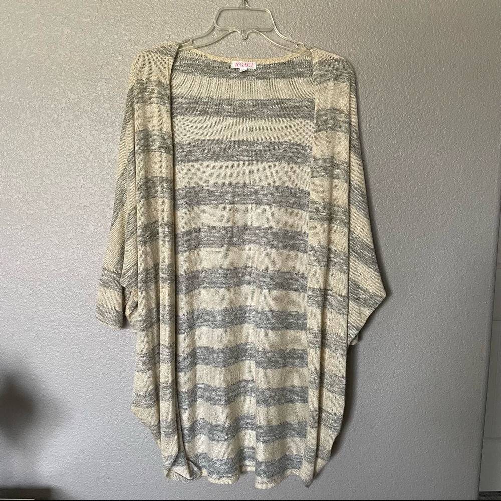 A’gaci cream gold and grey striped dolman sleeve cardigan size S small